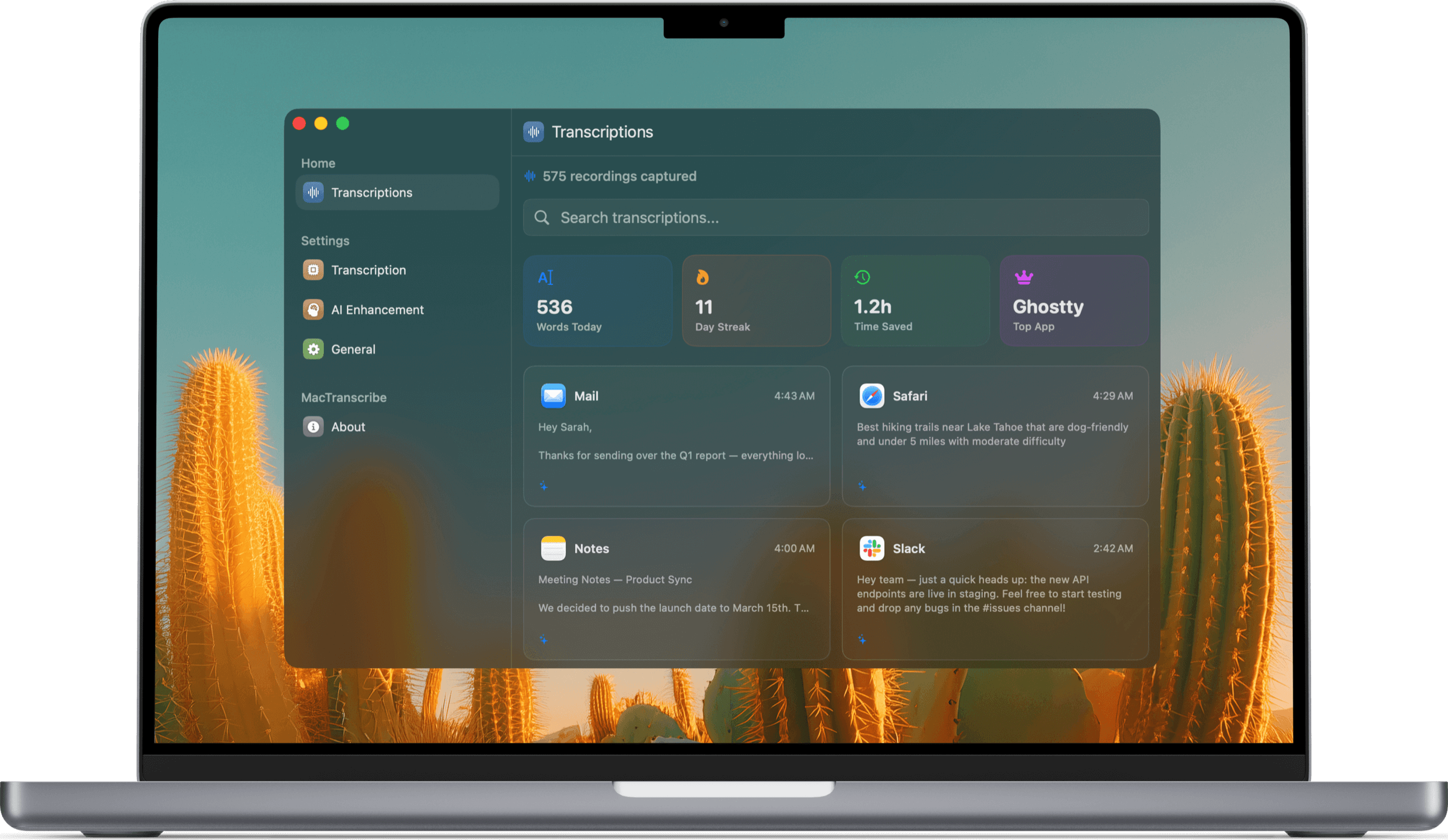 MacTranscribe on MacBook